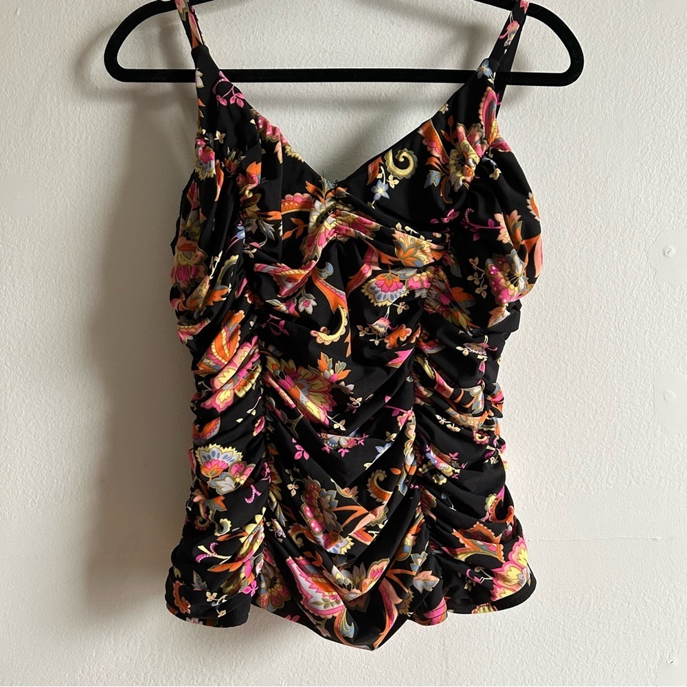 Miraclesuit Sz S Paisley Ruched Tankini Tropical Vacation Swimsuit Top - Picture 2 of 9